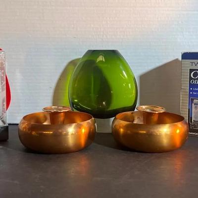 Partylite Sommerso Glass Vase Green, Copperware Candle Holders, Glass Oil Lamps 
