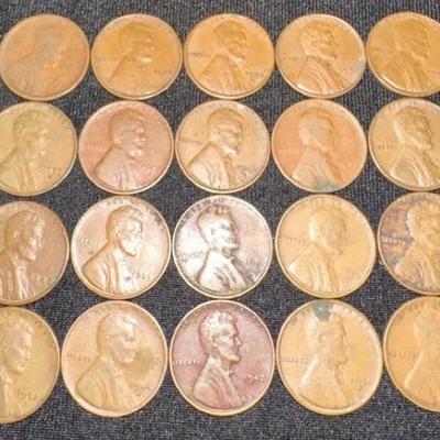 #4 (20) Lincoln Wheat Pennies- 1920s, 1930s, 1940s, 1950s