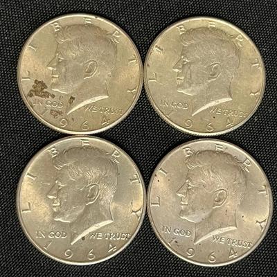 (4) 1964 Kennedy Half Dollars #2 (silver) Approx ( 1.599 ozt) 