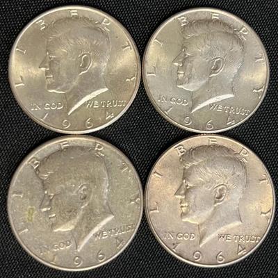 (4) 1964 Half Dollars (silver) #3 Approx ( 1.583 ozt) Total 