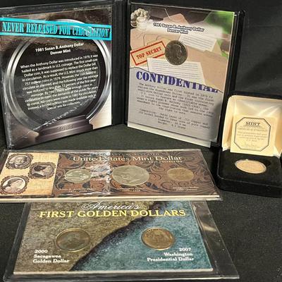 Uncirculated US Mint Dollar Coin Collection, Susan B Anthony Dollar Coins, Americas 1st Gold Coins