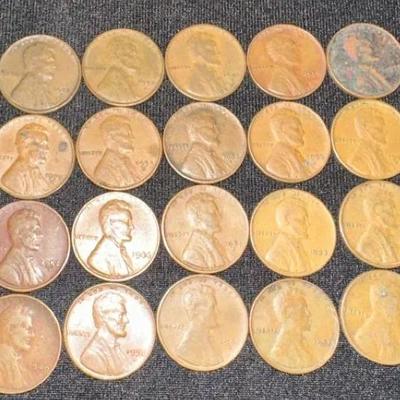 (20) Lincoln Wheat Pennies- 1940s And 1950s