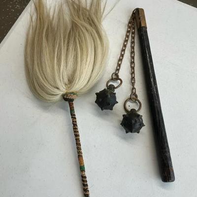 Spiked Cast Iron Flail And African Horse Hair Swatter