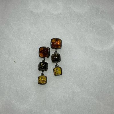Amber Sterling Dangle Earrings