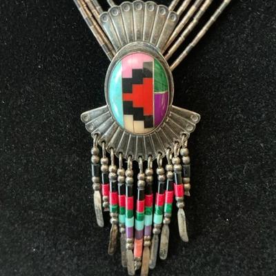 Zuni 5-Strand Sterling Liquid Silver Multi Stone Necklace