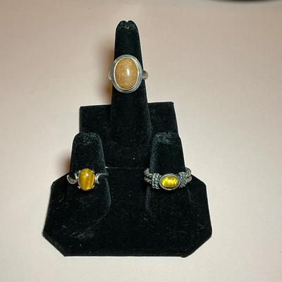 Tigers Eye & Natural Crystal 925 Rings