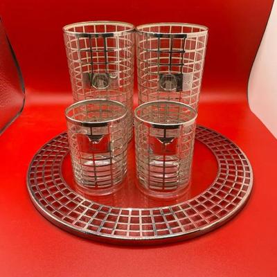 Sterling Overlay And Glass Cocktail Set