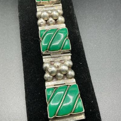 Green Onyx And Silver Bracelet Mexico
