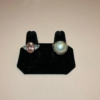 Pink Stone & Faux Pearl 925 Rings