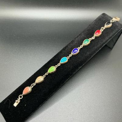 Mexican 925 Taxco Sterling Bracelet Multi Stone VTG