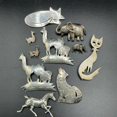 Sterling Animal Pins Lot Of 10