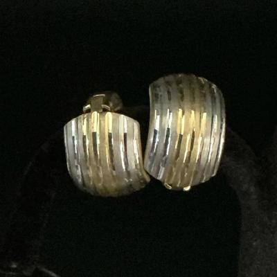 14K Gold And White Gold Cuff Lever Earrings