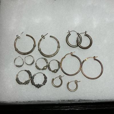 Detailed 925 & Silver Tone Hoop Earrings