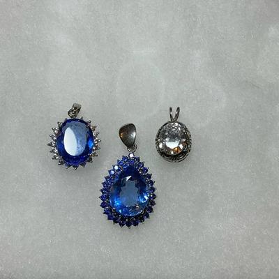 Blue & Clear Crystal 925 Pendants 