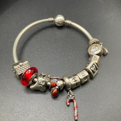 Pandora Bracelet With 11 Sterling Charms