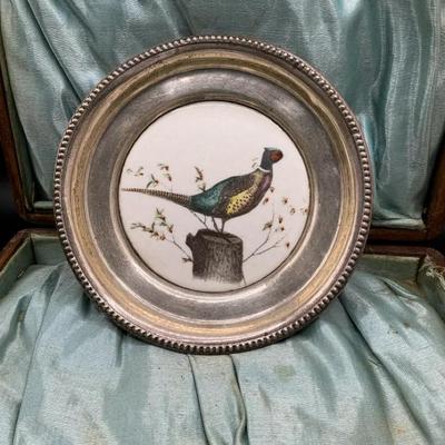 Frank M Whiting Pheasant On China Sterling Rim 1950s
