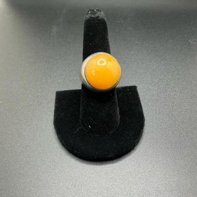 Yellow Amber 925 Silver Ring