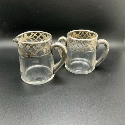 Sterling Overlay And Glass Sugar Bowl And Creamer