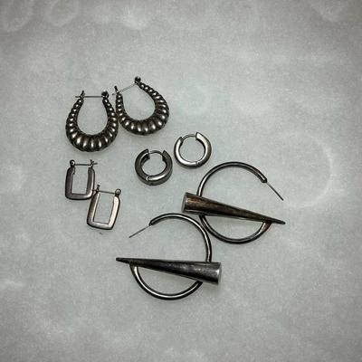 Sterling Funky Hoop Earrings