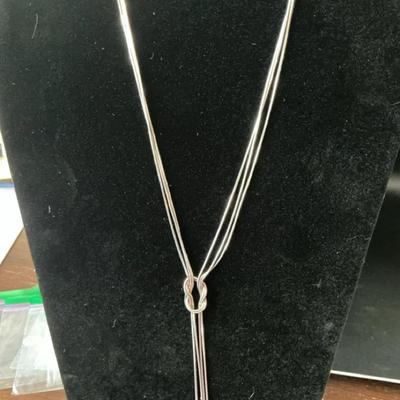 Triple Strand Slip Knot Lariat Necklace 925 Italy