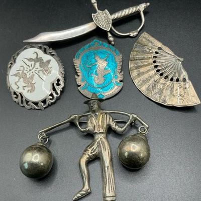 Siam And Mexico Sterling Pins