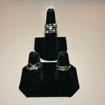 Multi-Color Stone 925 Rings