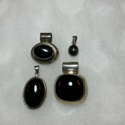 Large Black Stone 925 Pendants