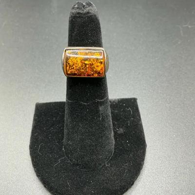 Amber And Sterling Ring