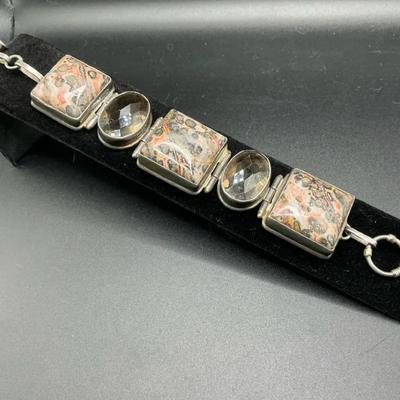 Ocean Jasper And Smoky Quartz Sterling Bracelet