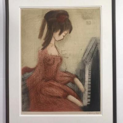 Etching By Etienne Ret Titled Pianist