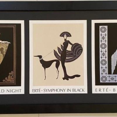 Vintage 3 in 1 Print by Erte- Emerald Night, Symphony In Black, Byzantine
