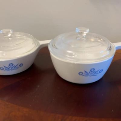 Vintage Corning Blue Cornflower Pots With Lids