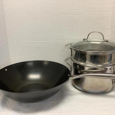 Stainless Steel Calphalon Pasta Pot & Unmarked Wok