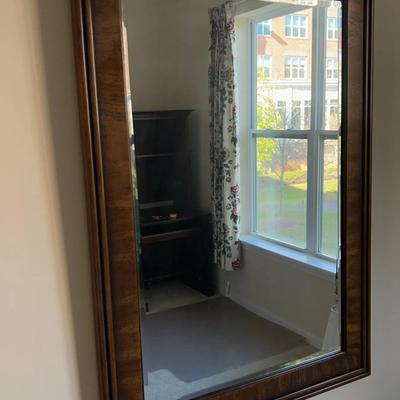Large Drexel Beveled Mirror With Wooden Frame