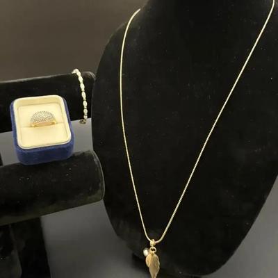 Gold Toned Lot - Necklace, Bracelet & Ring 