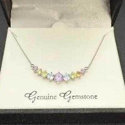 Multi Gemstone Necklace With Silver Surround & Chain