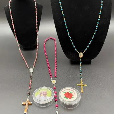 (3) Vintage Italian-Made Beaded Rosaries -Featuring the Late Pope Francis