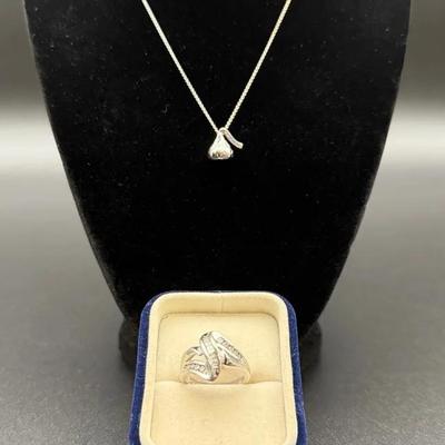 10kt White Gold Diamond Ring, Sterling Hershey Kiss Necklace, Silvertone Vintage Brooch
