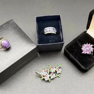 Stauer Amethyst Sterling Silver Ring, Amethyst Sterling Silver Rings, Monet Multi Stone Brooch