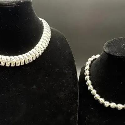 Classic Vintage Silver tone Napier Necklace & Silver Bead Necklace