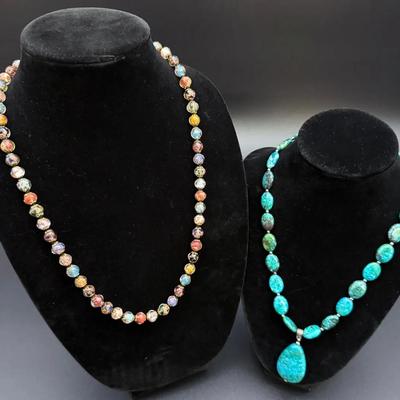 Vibrant Stauer Necklaces,  Earth & Sea Chrysocol Necklace 18",  Raffinato Murano Necklace 25"