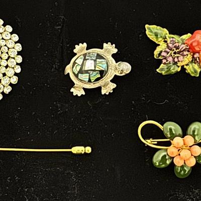 Vintage Jade Coral Brooch,  10kt Gold & Rose Gold Pin, and more