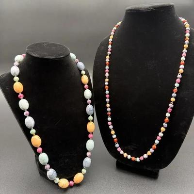 Two Vintage Multi-Color Beaded Necklaces 