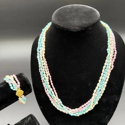 Baroque Fresh Water Pearls Multicolored Matching Necklace & Bracelet 