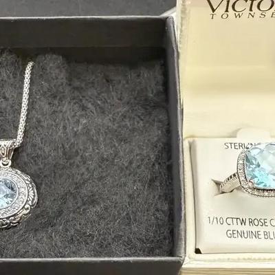 Sterling Silver Ring & Necklace, Beautiful Blue Topaz
