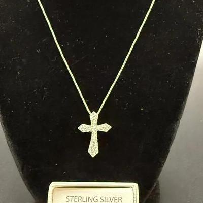 Sterling Silver Cross Necklace and Sterling Silver and Diamond Pink Topaz Ring