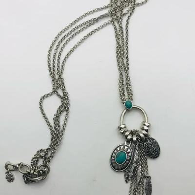 Lucky Brand Faux Turquoise Southwestern-Style Charm Pendant Necklace 20″
