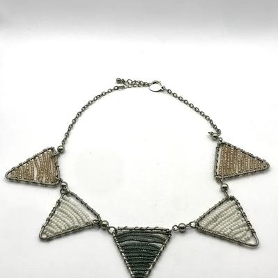 Beaded Statement Necklace With Triangular Pendants