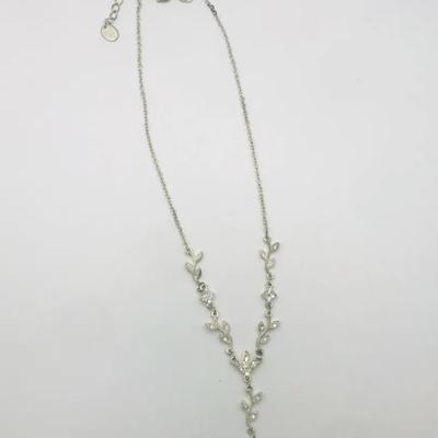 Silver Toned Y-Necklace Featuring Leaf-Shaped Design 16”