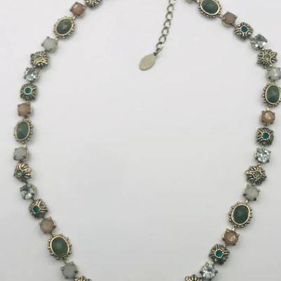 Multi Stone Statement Necklace With An Adjustable Chain. 16”